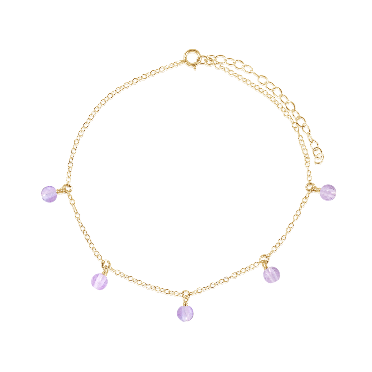 Boho Pink Amethyst Gemstone Bead Drop Anklet