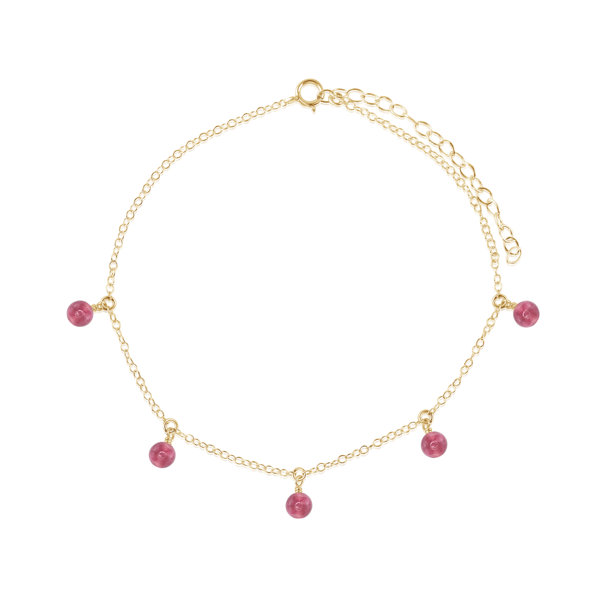Boho Pink Tourmaline Gemstone Bead Drop Anklet