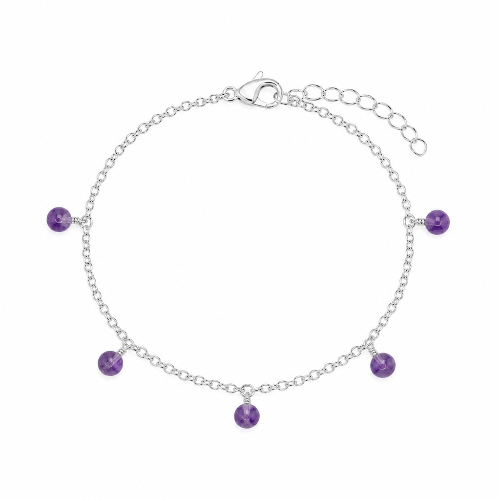 Amethyst Boho Gemstone Bead Drop Charm Bracelet