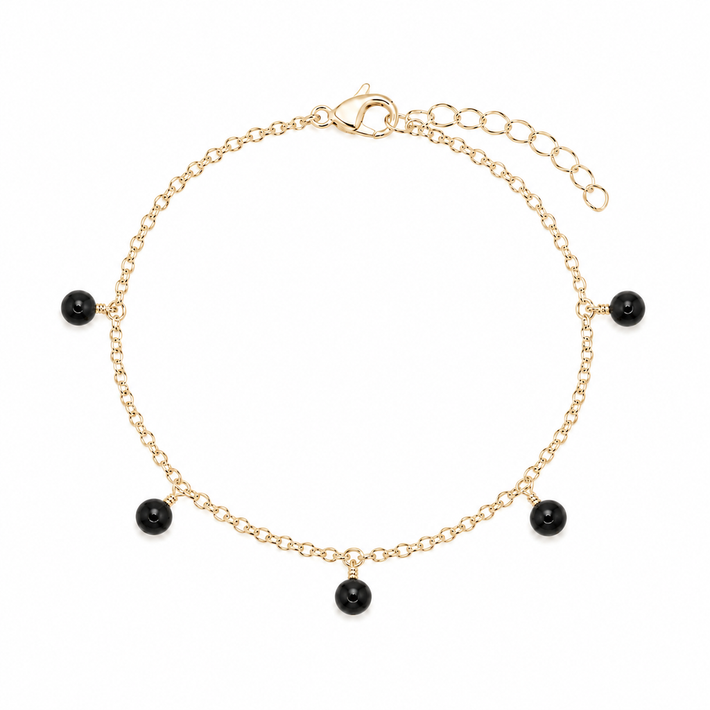 Black Tourmaline Boho Gemstone Bead Drop Charm Bracelet