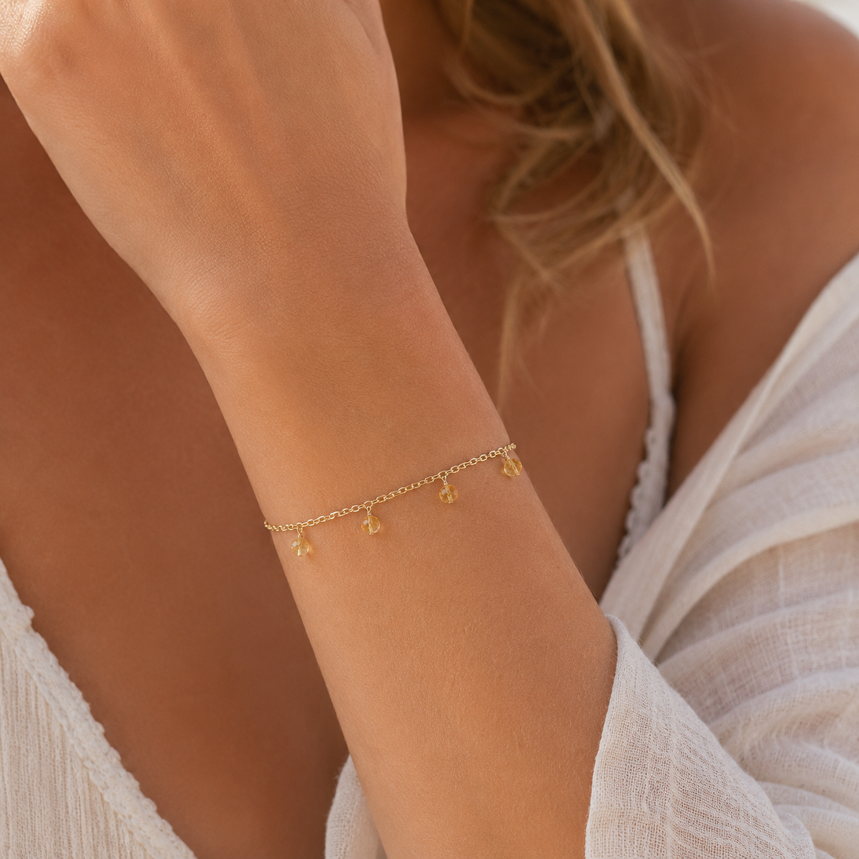 Citrine Boho Gemstone Bead Drop Charm Bracelet