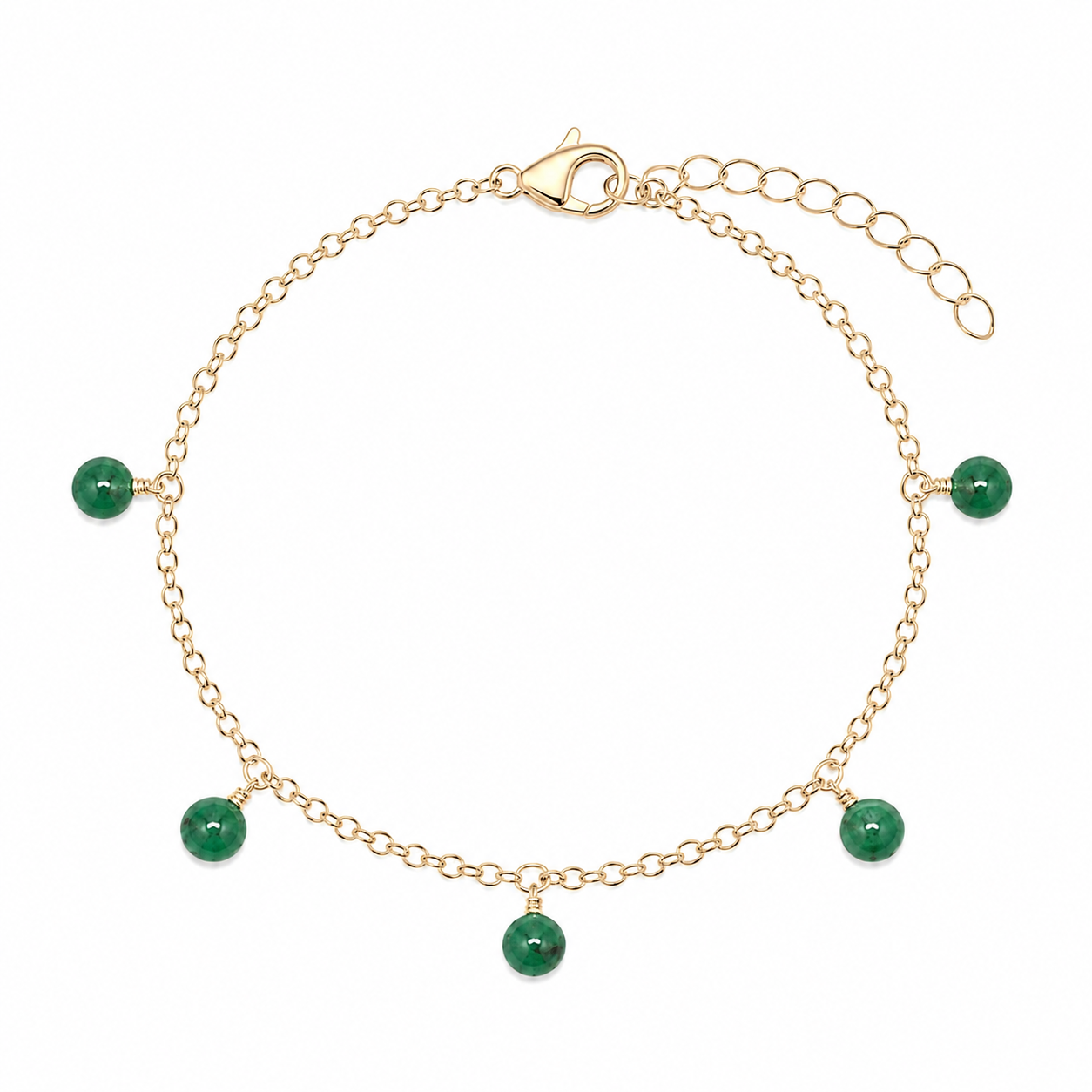 Emerald Boho Gemstone Bead Drop Charm Bracelet