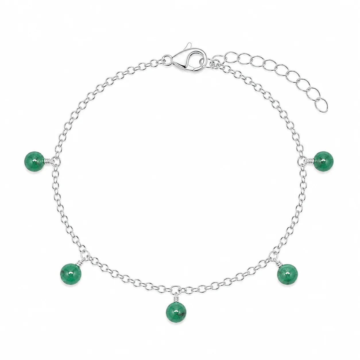 Emerald Boho Gemstone Bead Drop Charm Bracelet