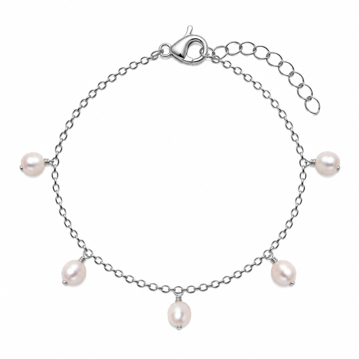 White Freshwater Pearl Boho Gemstone Bead Drop Charm Bracelet
