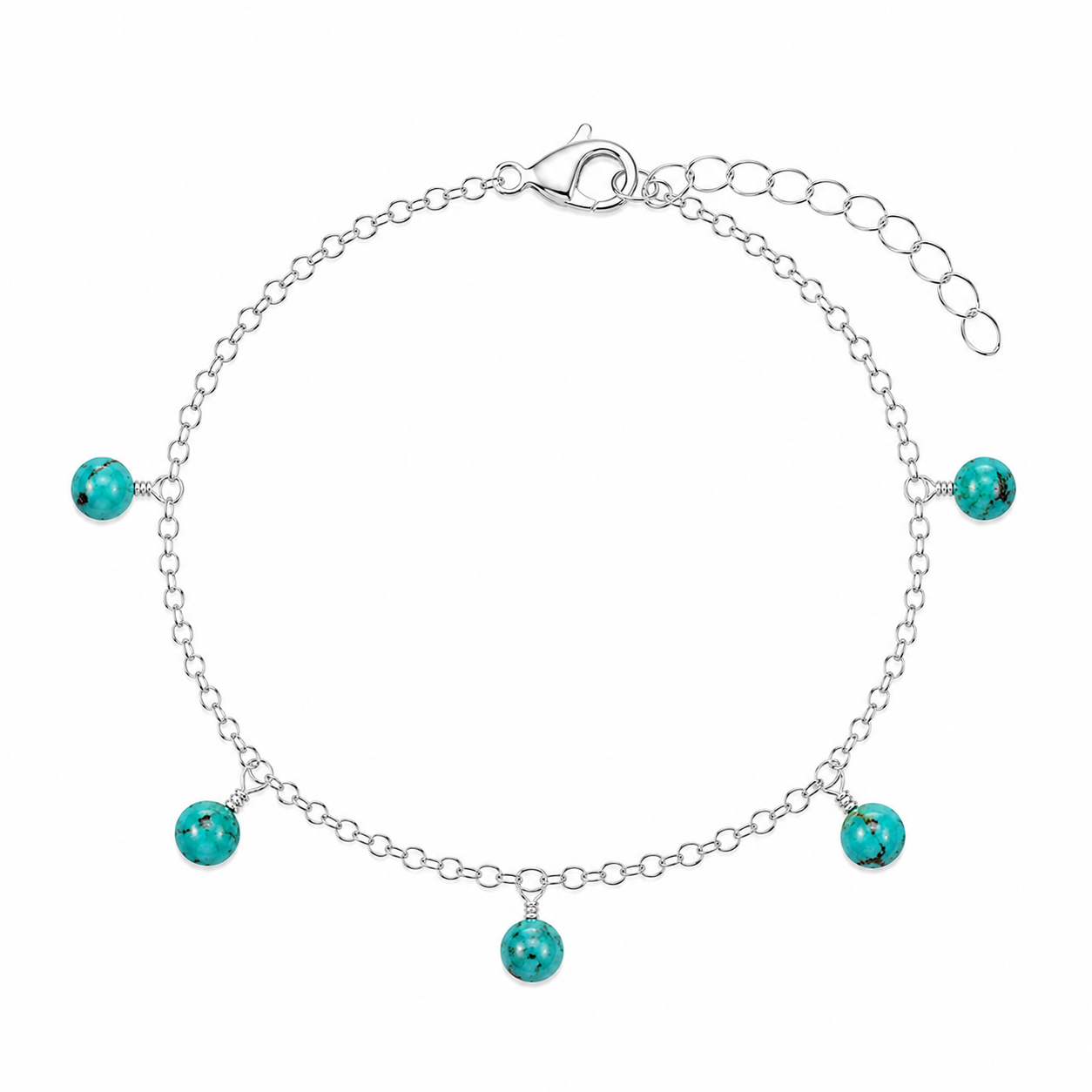 Turquoise Boho Gemstone Bead Drop Charm Bracelet
