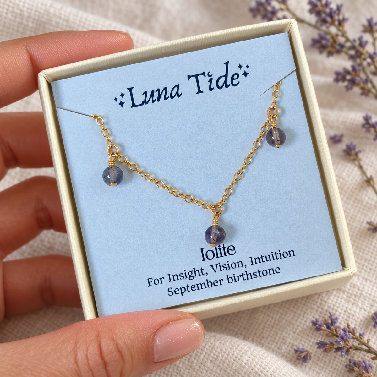 Boho Grey Iolite Gemstone Bead Drop Anklet