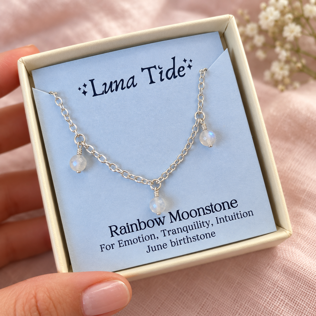 Boho Rainbow Moonstone Bead Drop Anklet