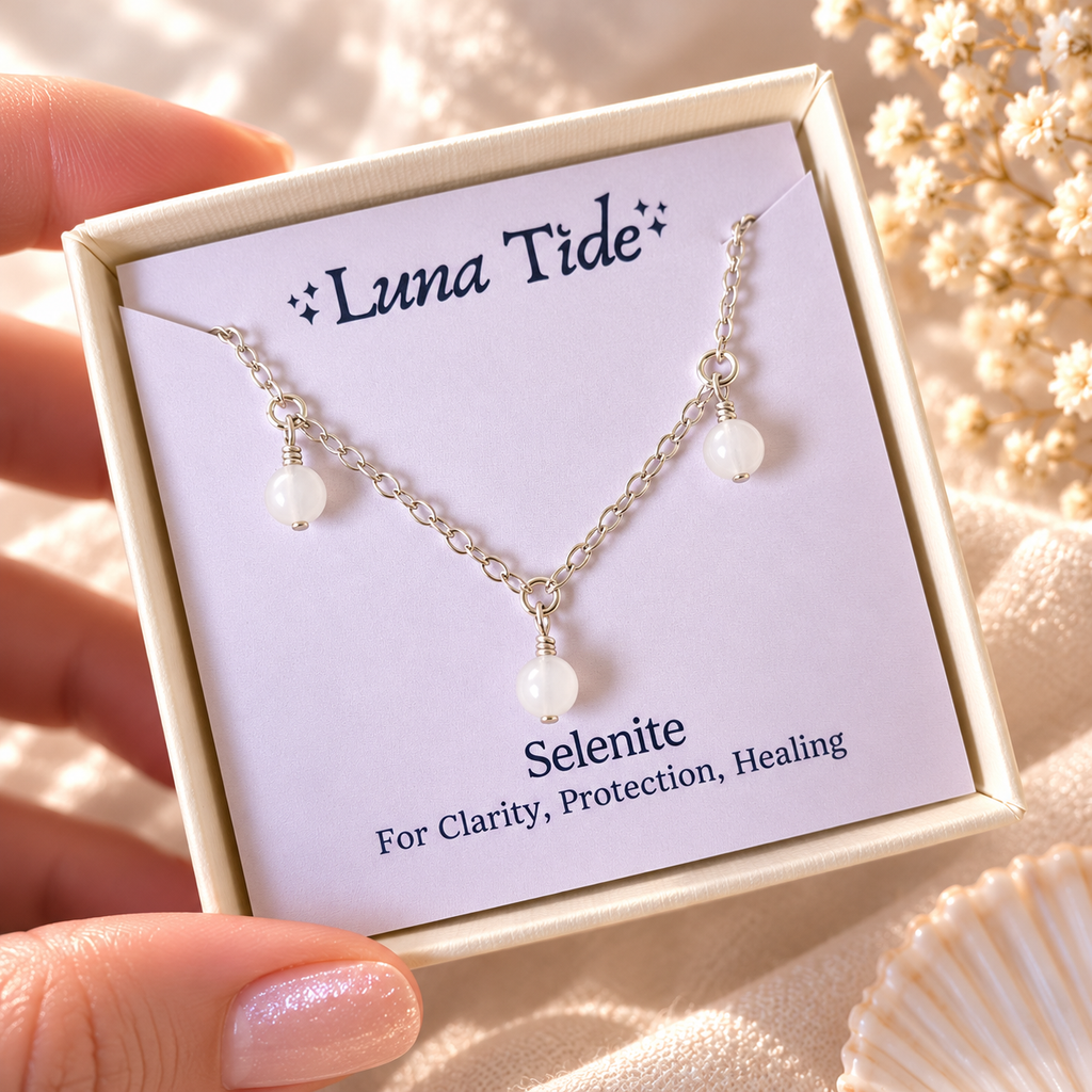 Selenite Crystal Bead Drop Choker