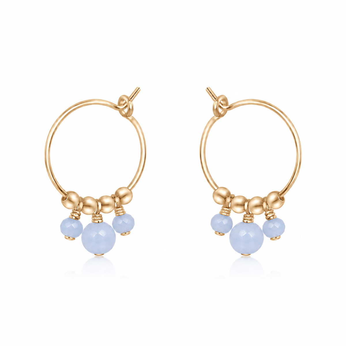 Angelite Gemstone Bead Drop Hoop Earrings