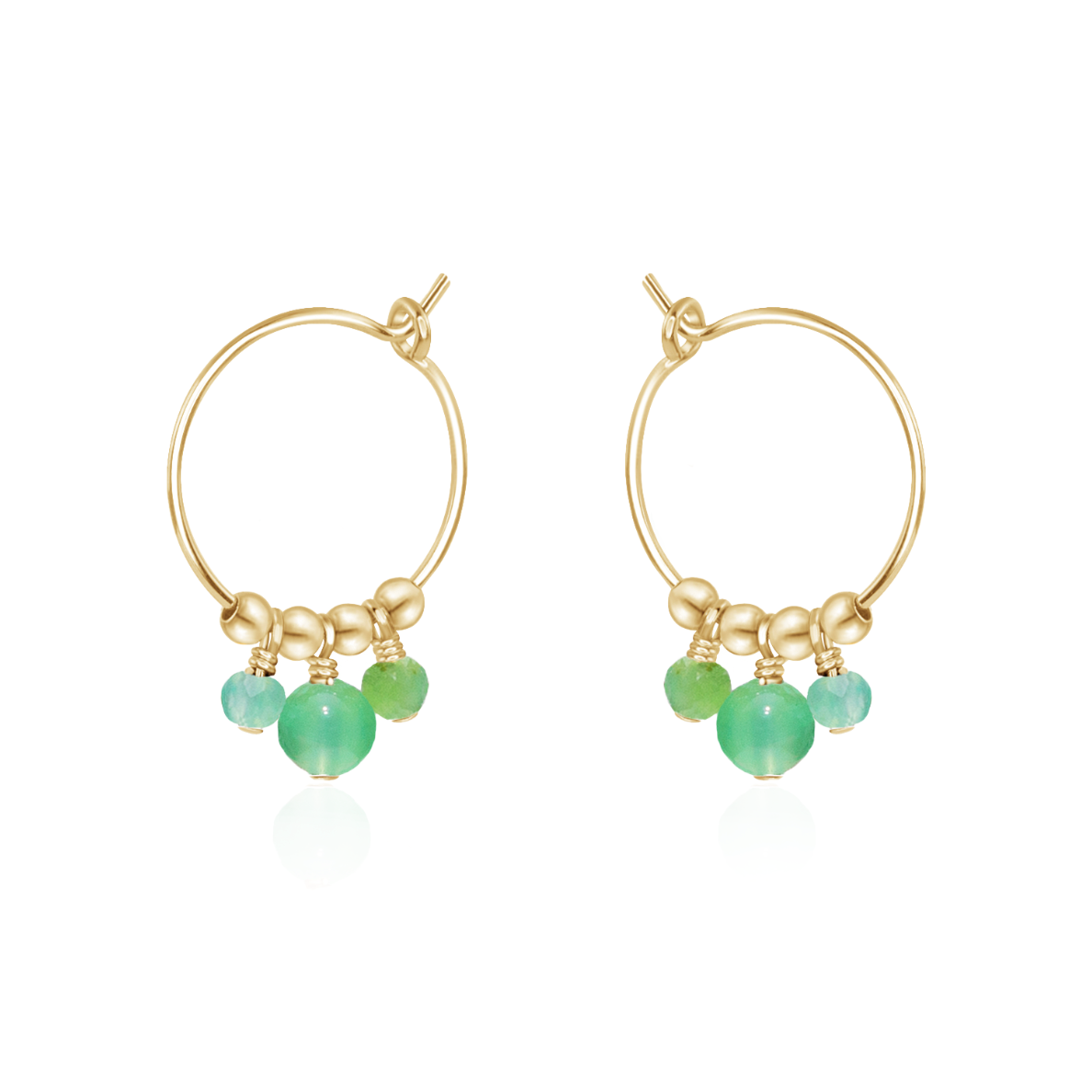 Chrysoprase Gemstone Bead Drop Hoop Earrings