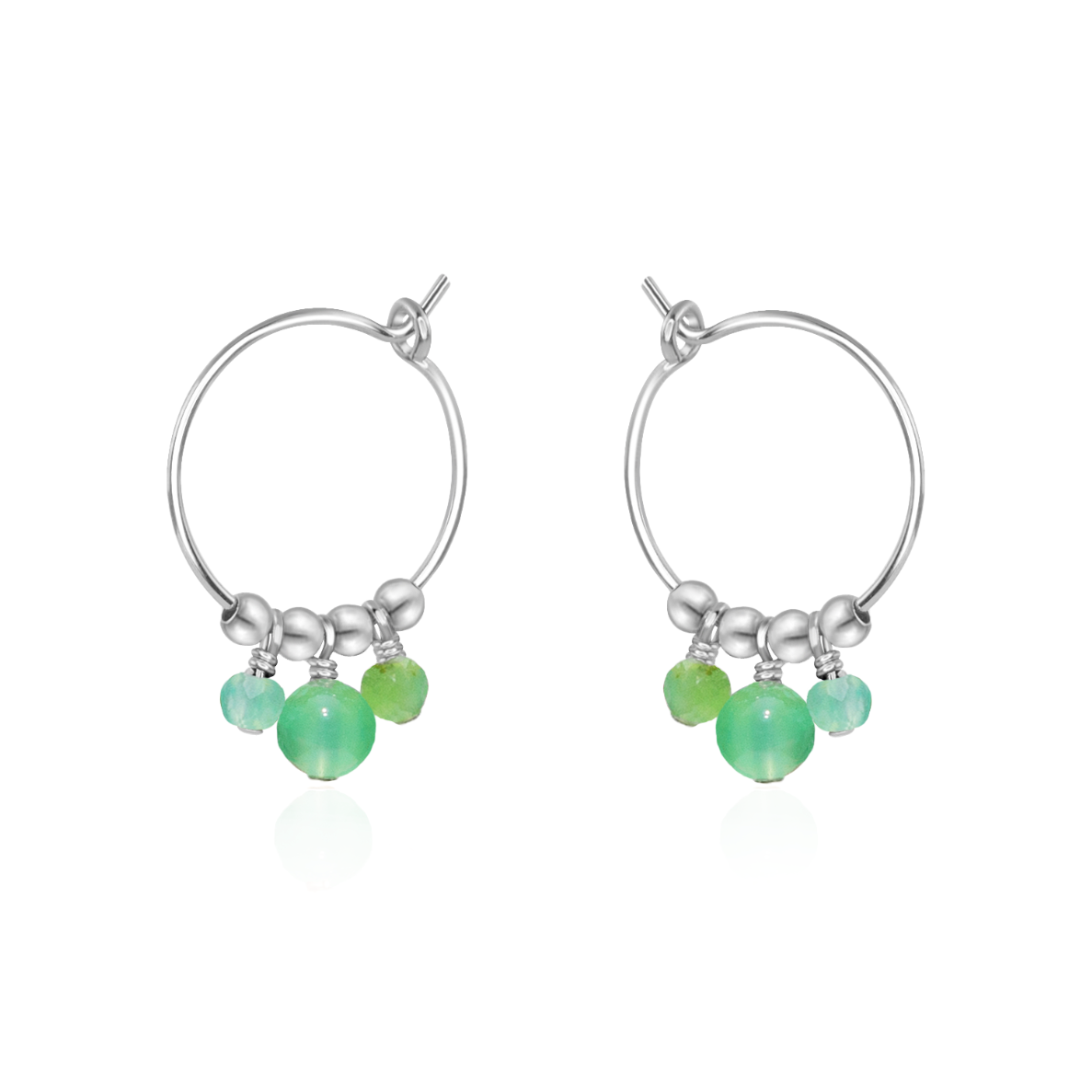 Chrysoprase Gemstone Bead Drop Hoop Earrings