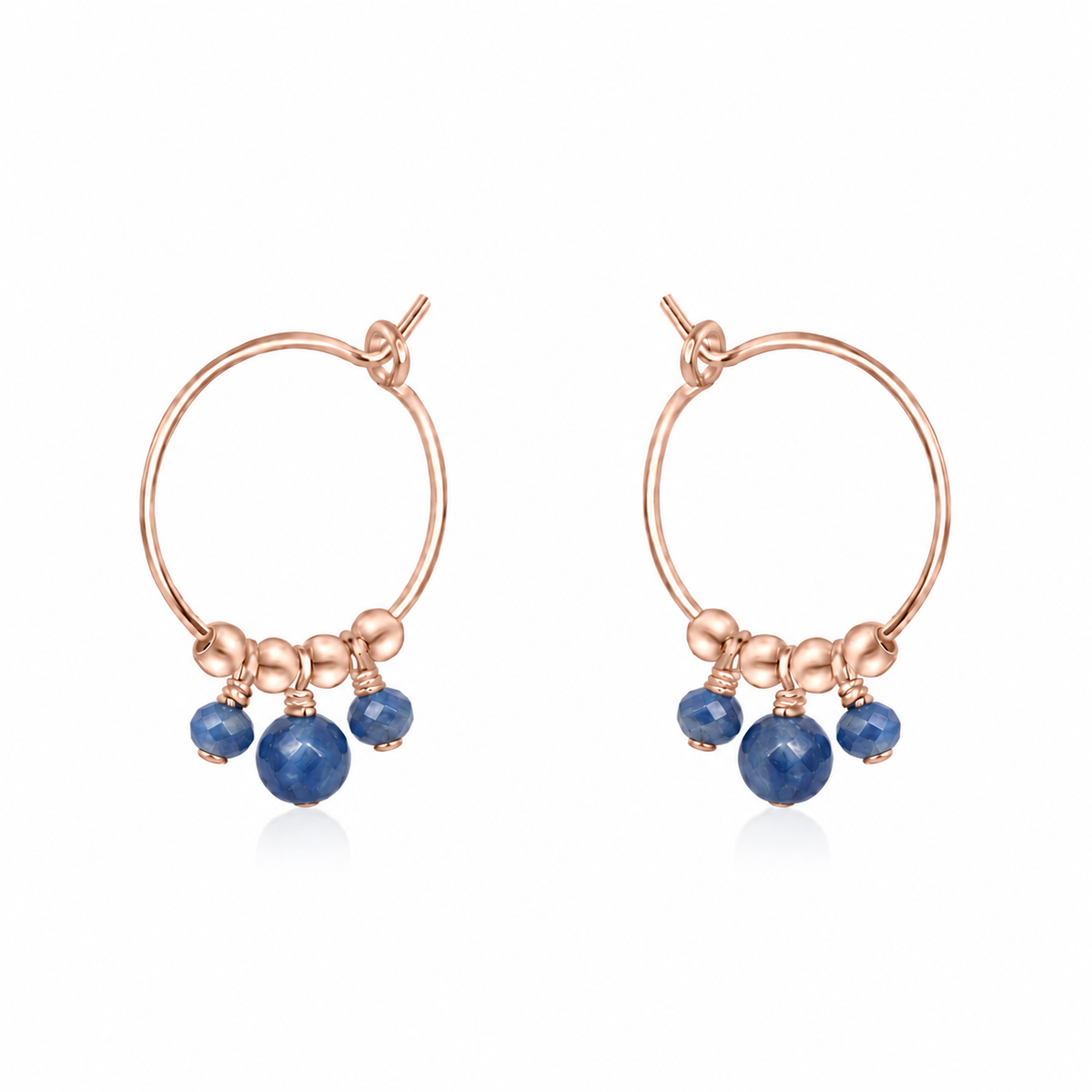 Kyanite Gemstone Bead Drop Hoop Earrings
