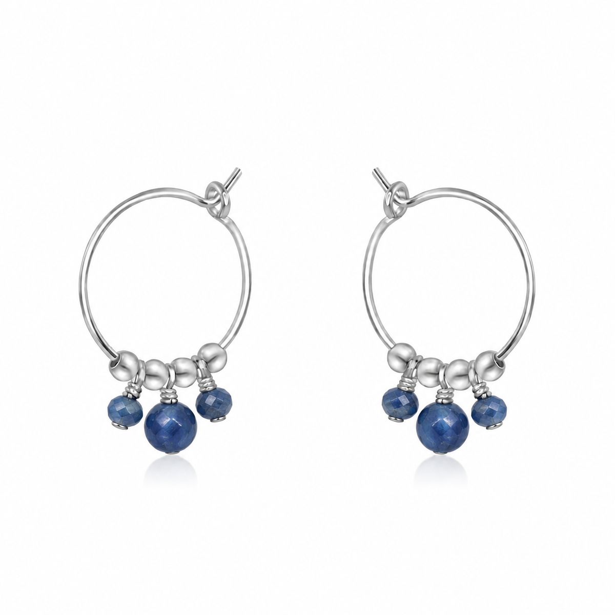 Kyanite Gemstone Bead Drop Hoop Earrings