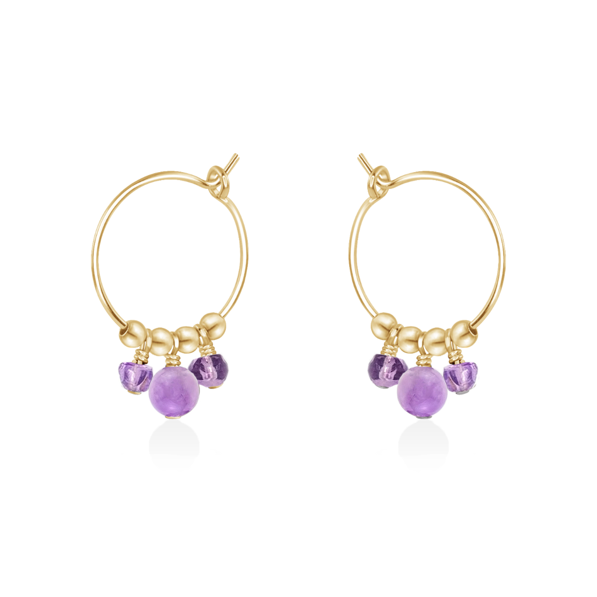 Pink Amethyst Gemstone Bead Drop Hoop Earrings