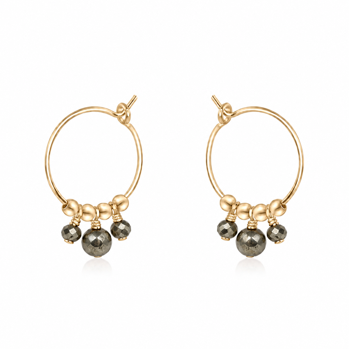 Pyrite Gemstone Bead Drop Hoop Earrings