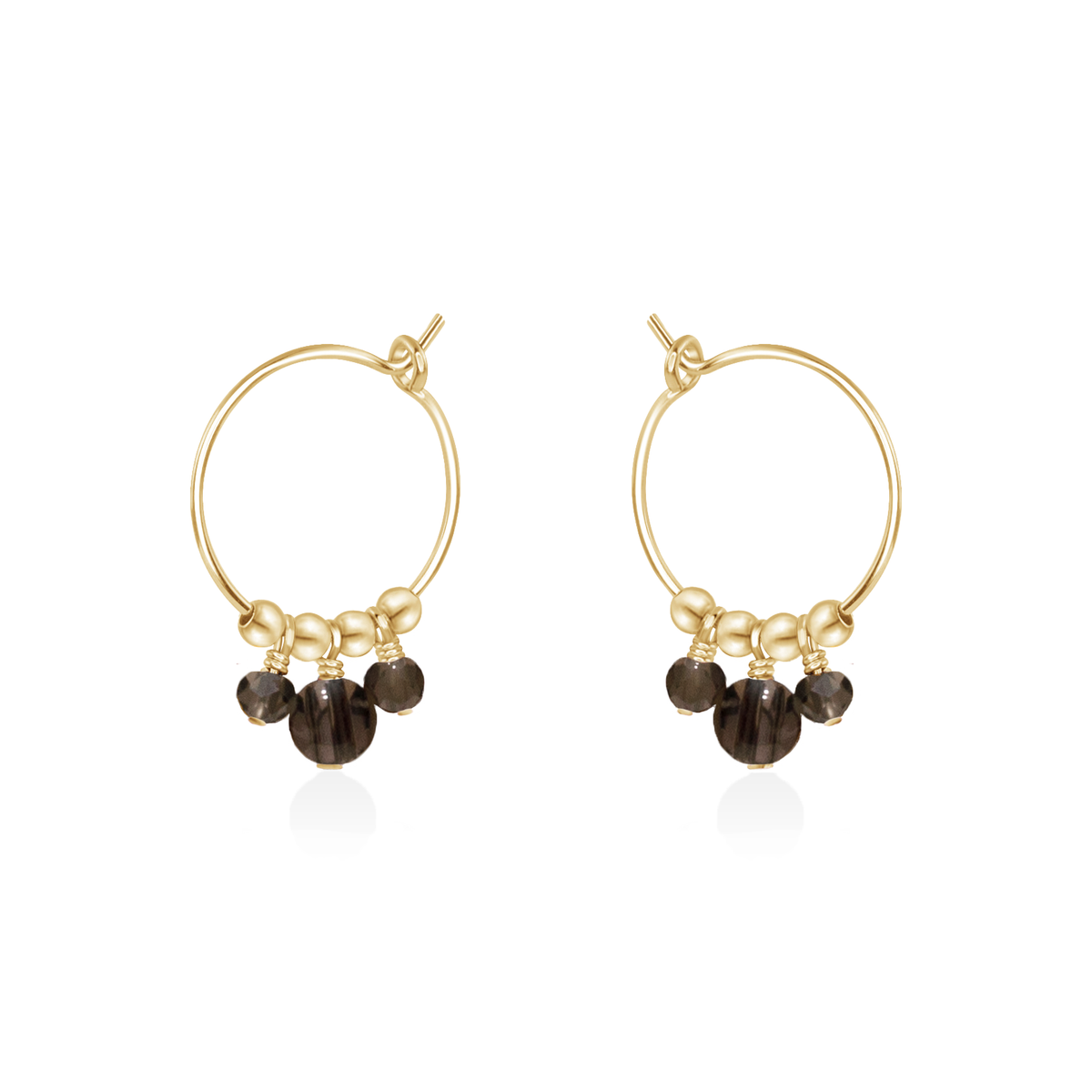 Smoky Quartz Gemstone Bead Drop Hoop Earrings