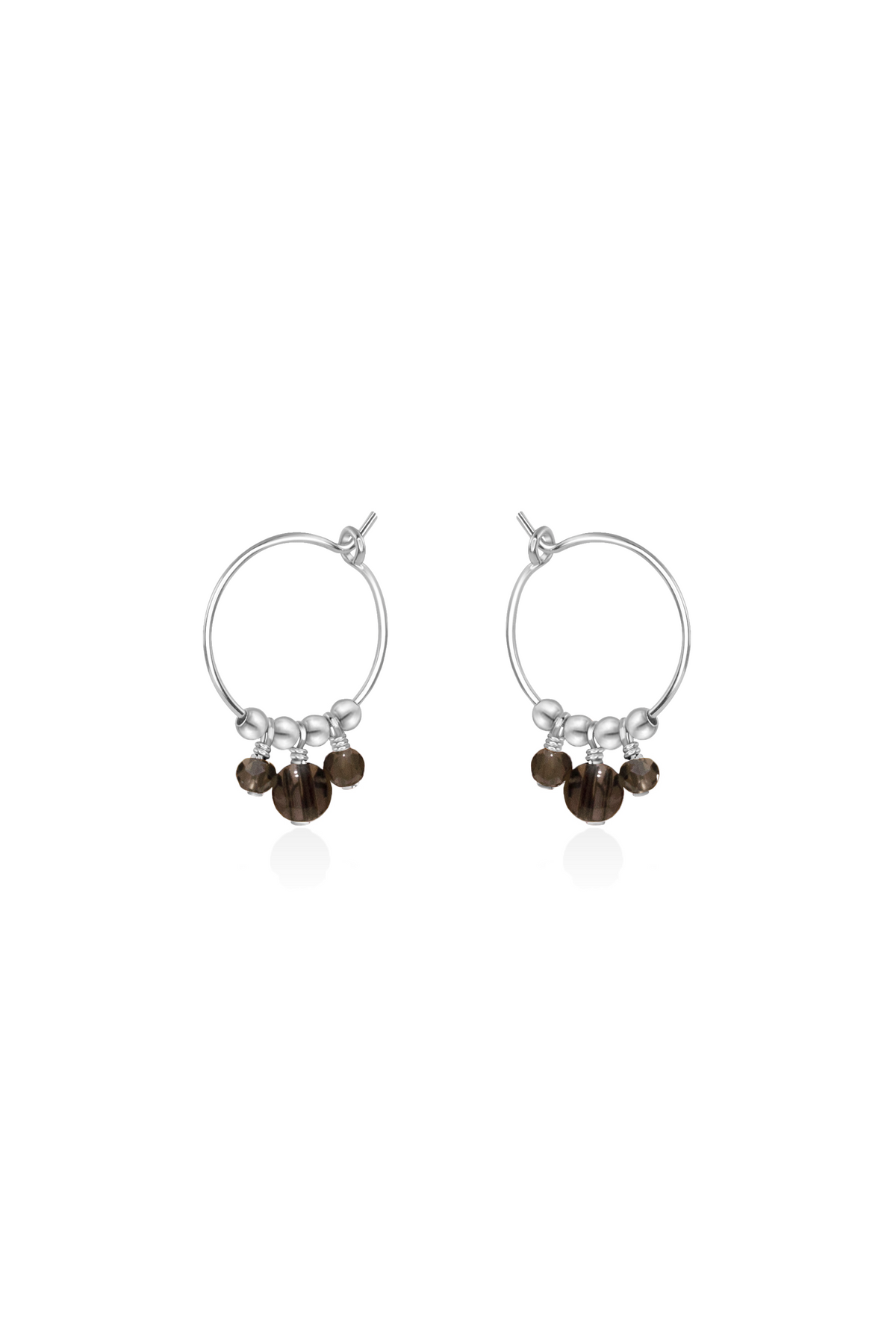 Smoky Quartz Gemstone Bead Drop Hoop Earrings