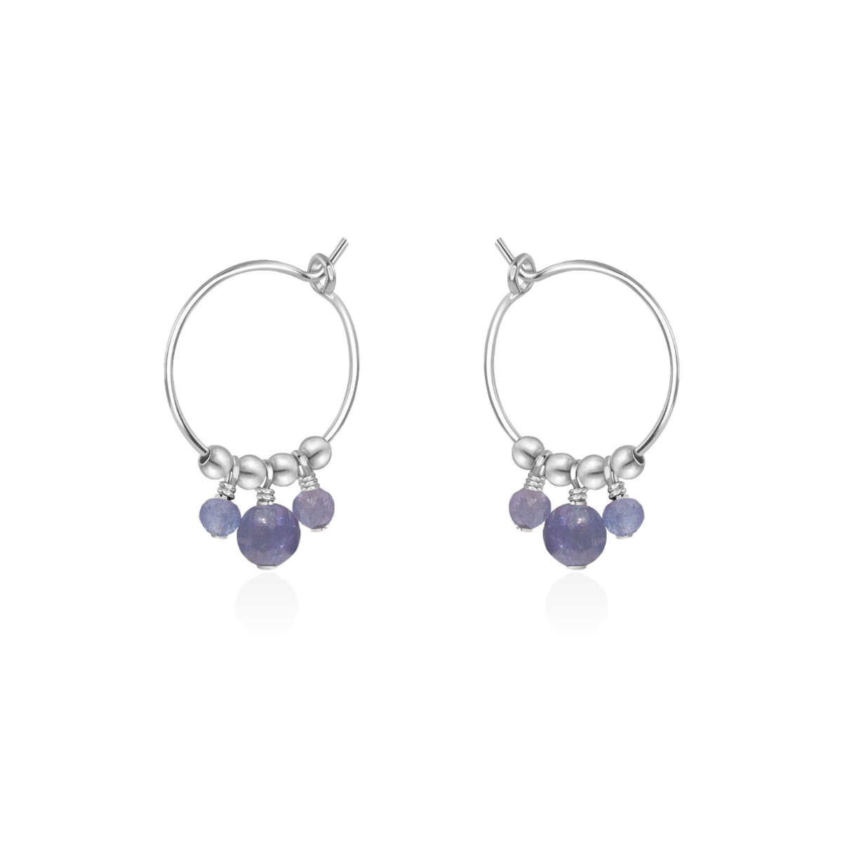 Tanzanite Gemstone Bead Drop Hoop Earrings