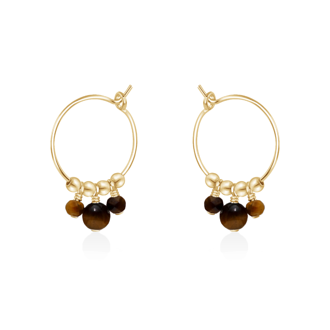 Tiger's Eye Gemstone Bead Drop Hoop Earrings