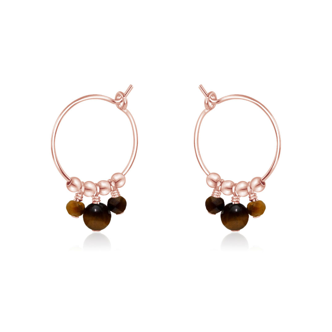 Tiger's Eye Gemstone Bead Drop Hoop Earrings