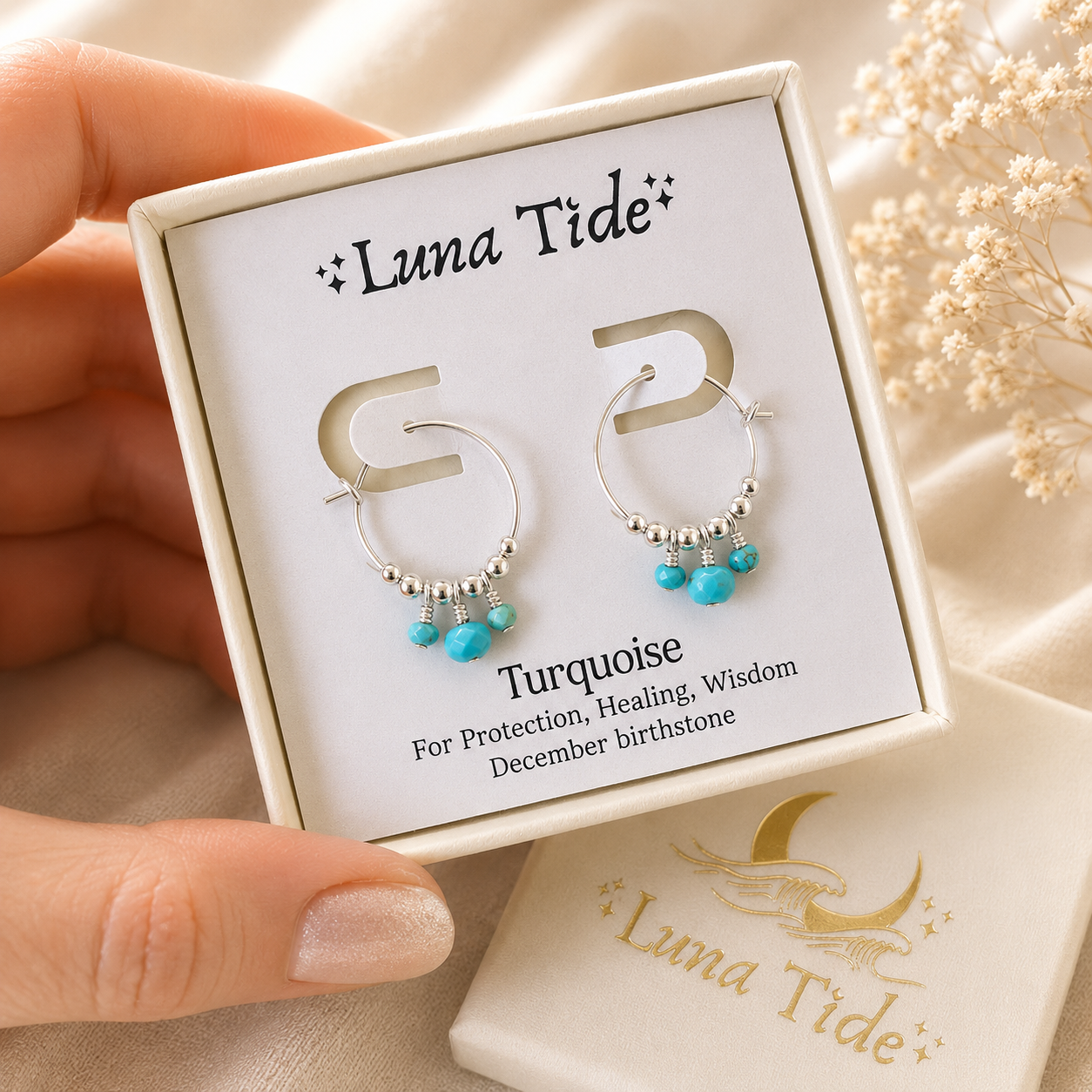 Turquoise Gemstone Bead Drop Hoop Earrings