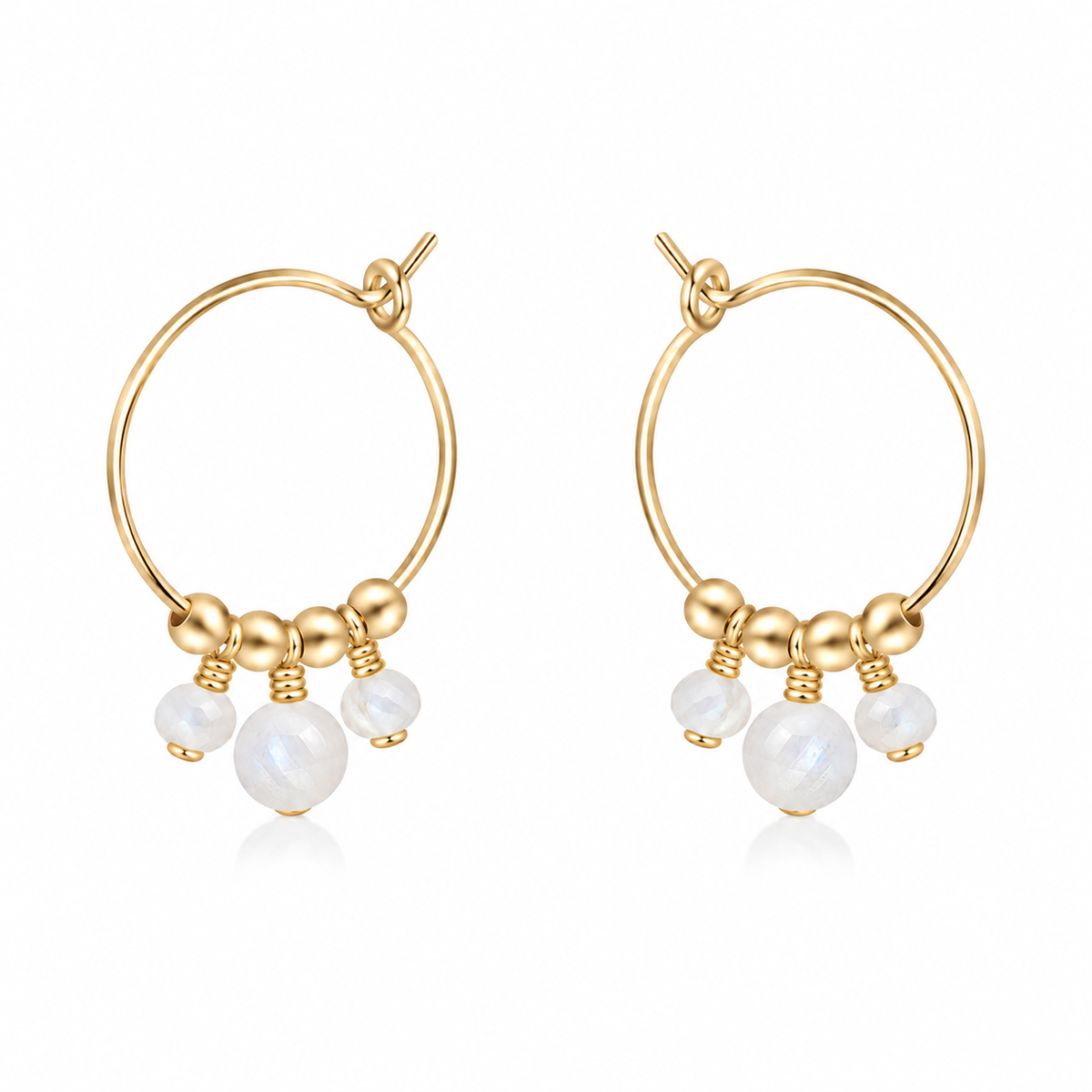 White Moonstone Gemstone Bead Drop Hoop Earrings