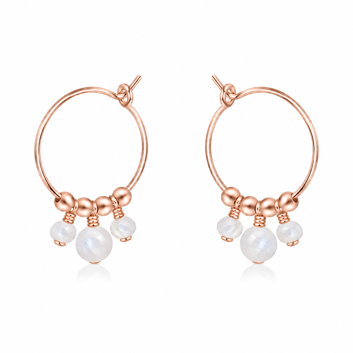 White Moonstone Gemstone Bead Drop Hoop Earrings