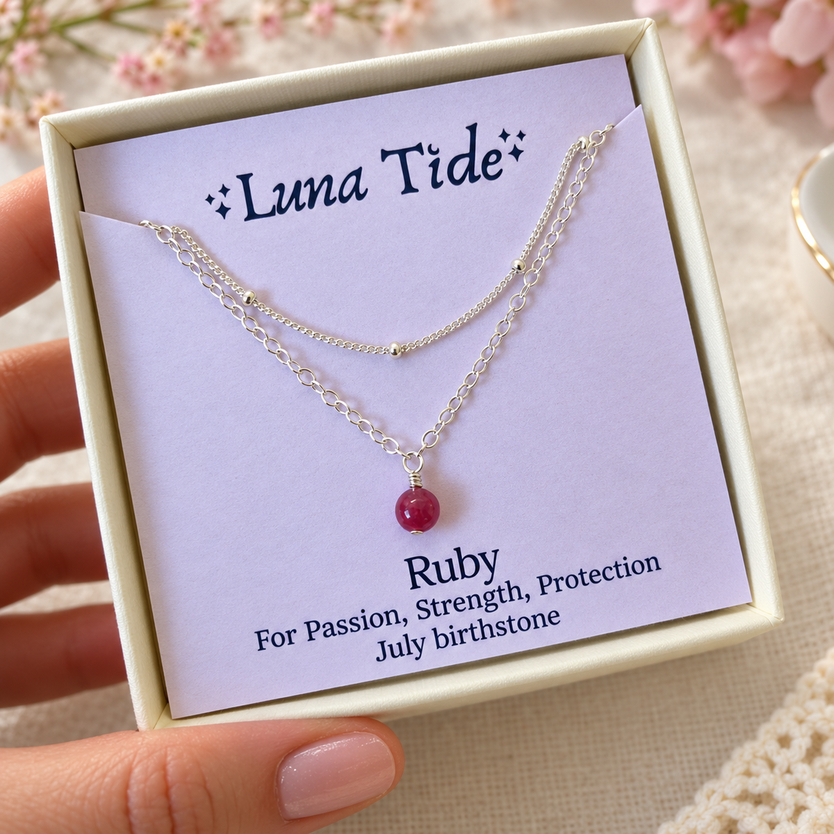 Ruby Gemstone Chain Layered Choker Necklace