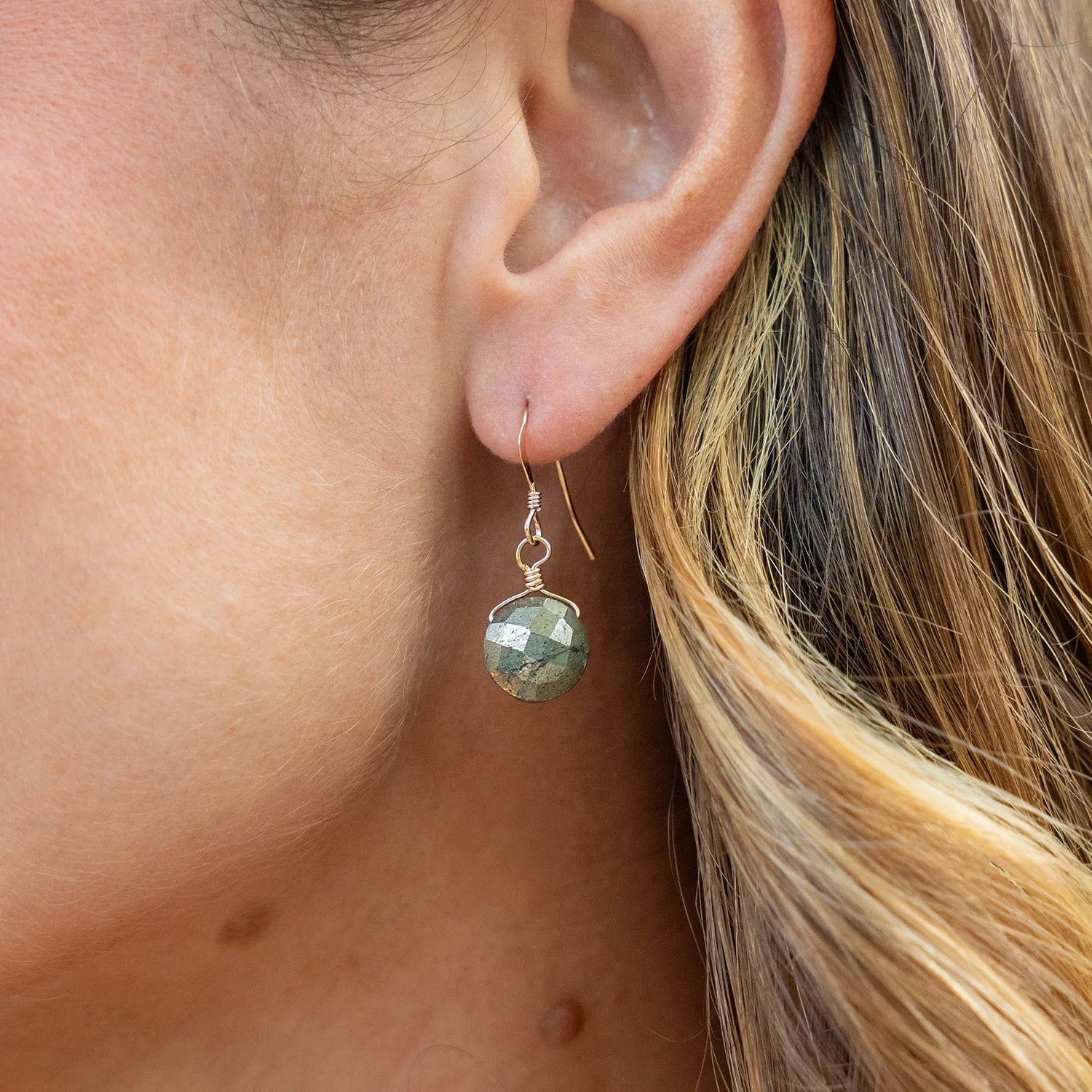 Faceted Pyrite Crystal Circle Dangle Earrings