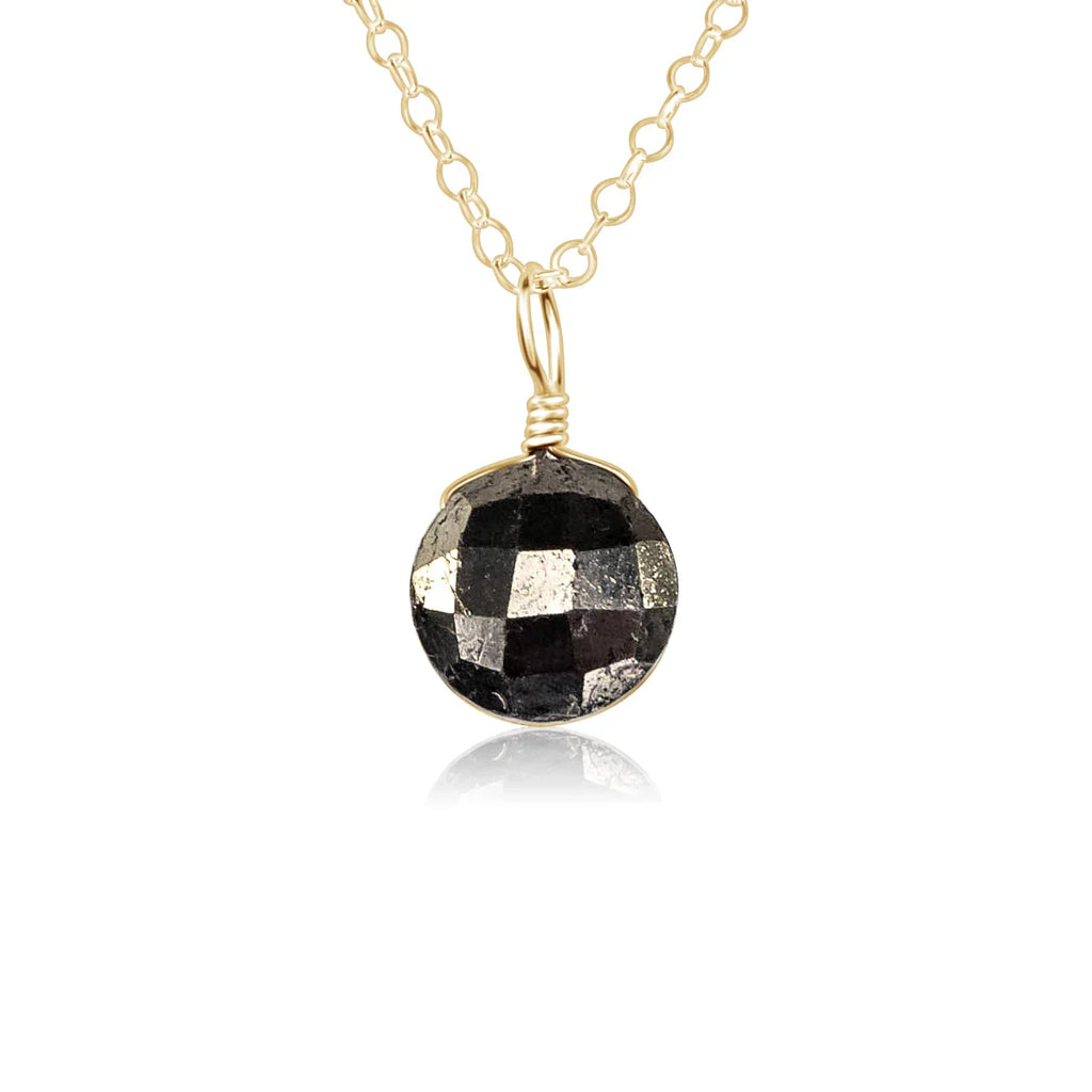 Faceted Pyrite Crystal Circle Pendant Necklace