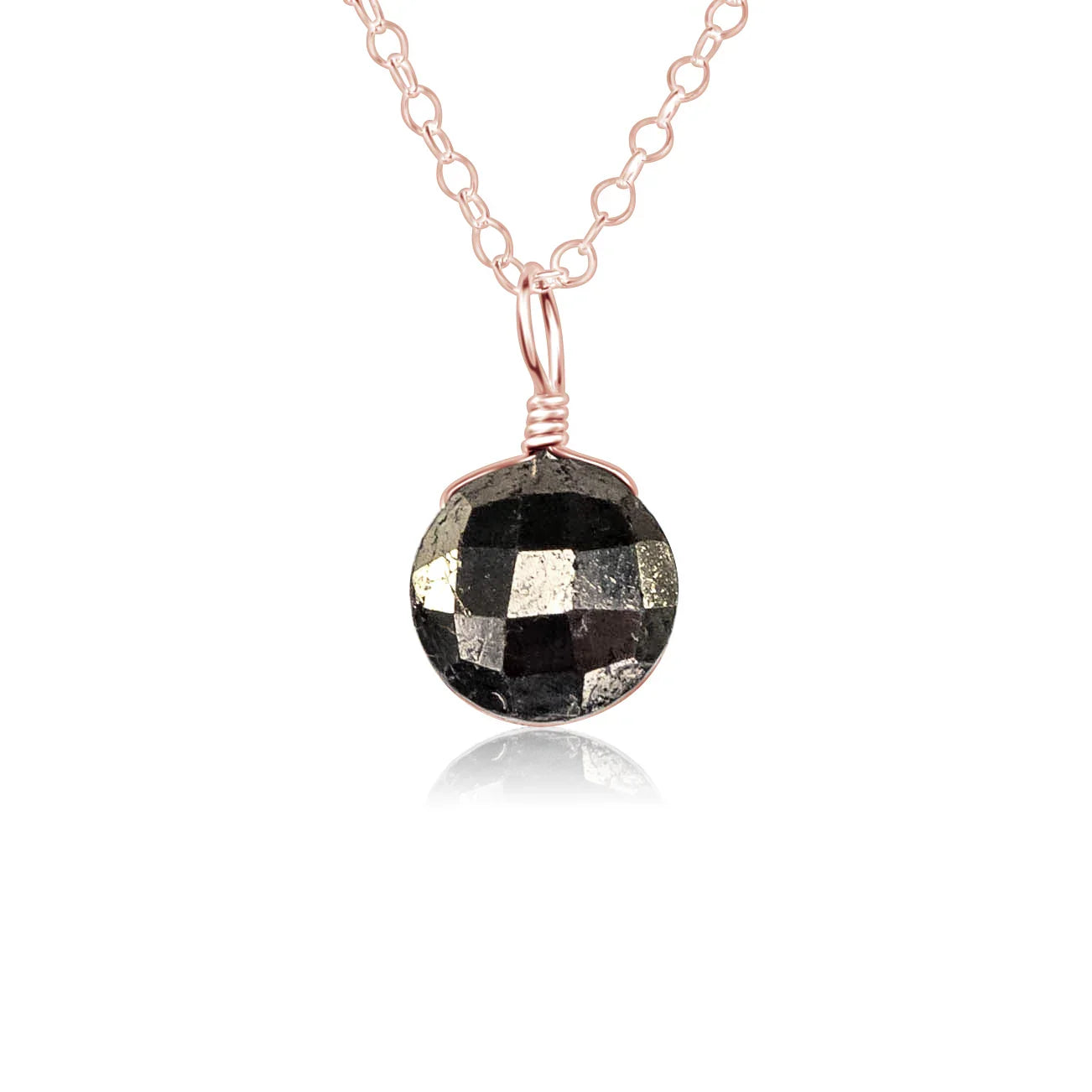 Faceted Pyrite Crystal Circle Pendant Necklace