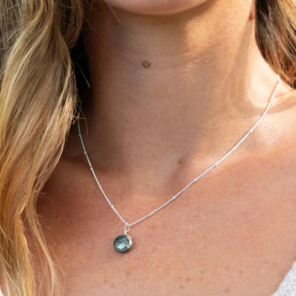 Faceted Pyrite Crystal Circle Pendant Necklace