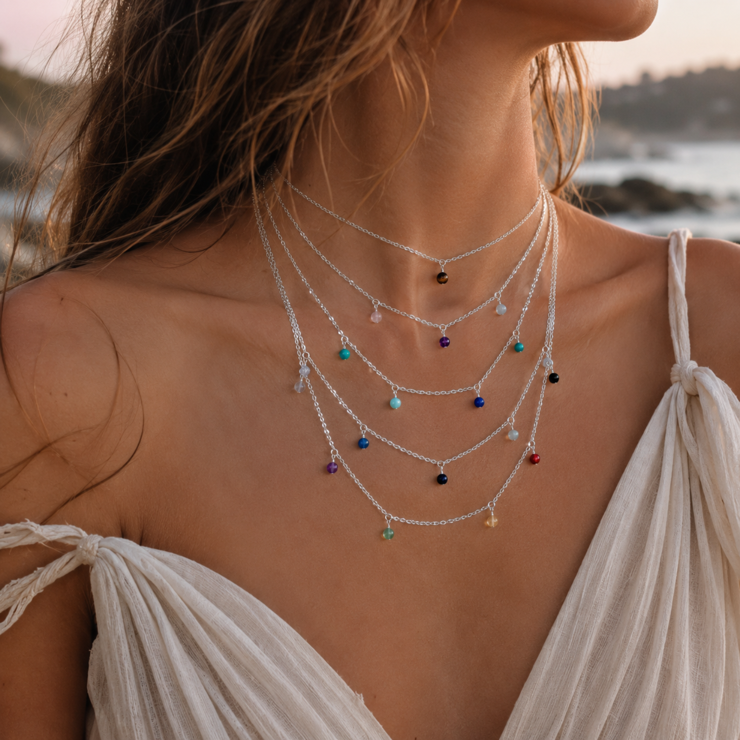 Custom Boho Crystal Bead Drop Necklace