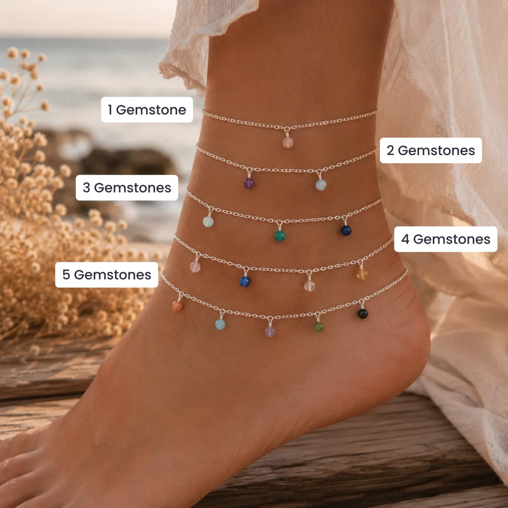 Custom Boho Gemstone Bead Drop Anklet