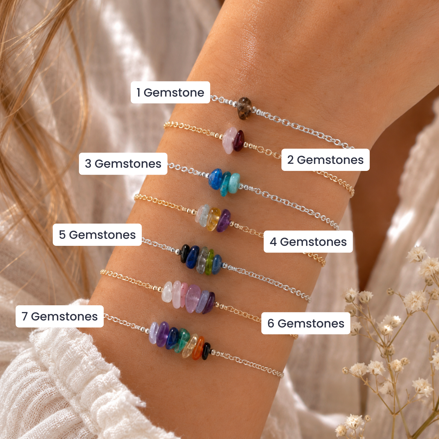 Custom Crystal Chip Bead Bar Bracelet