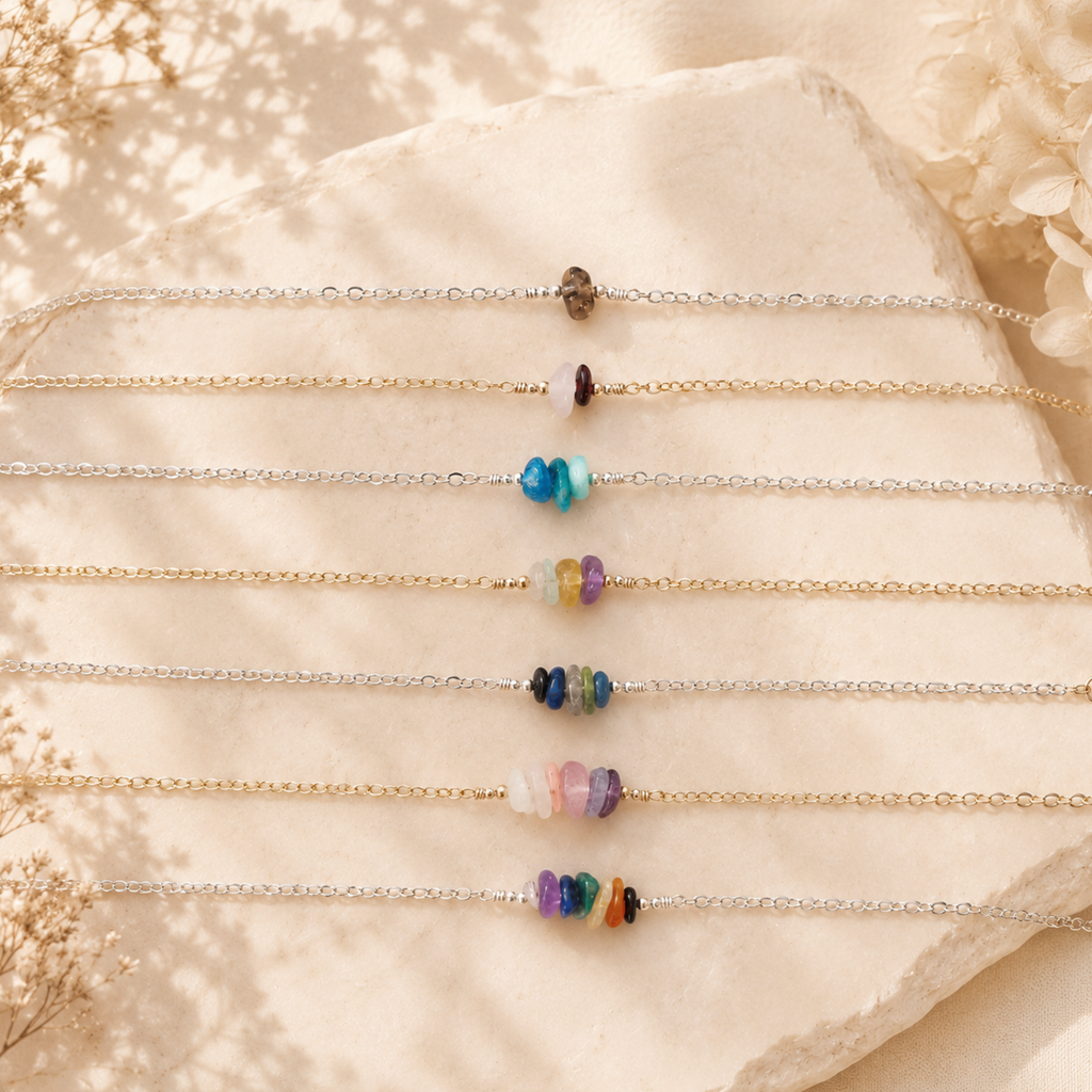 Custom Crystal Chip Bead Bar Necklace