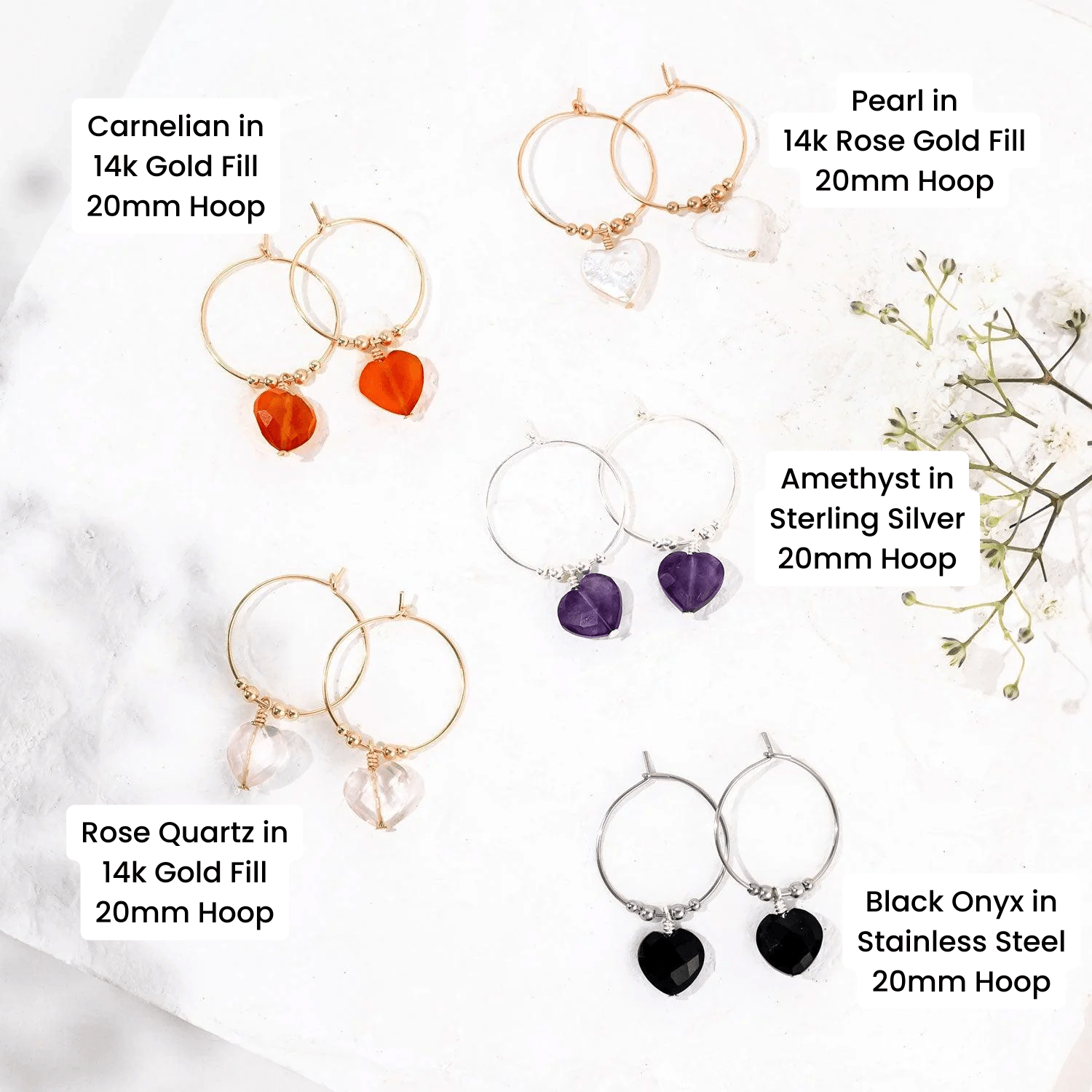 Custom Crystal Heart Dangle Hoop Earrings