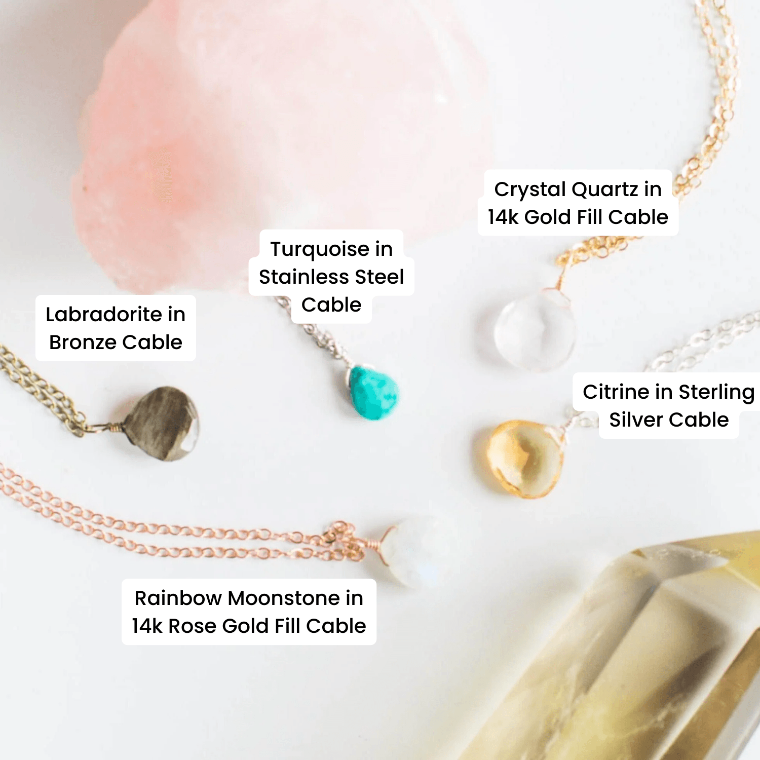 Custom Tiny Gemstone Crystal Teardrop Pendant Necklace