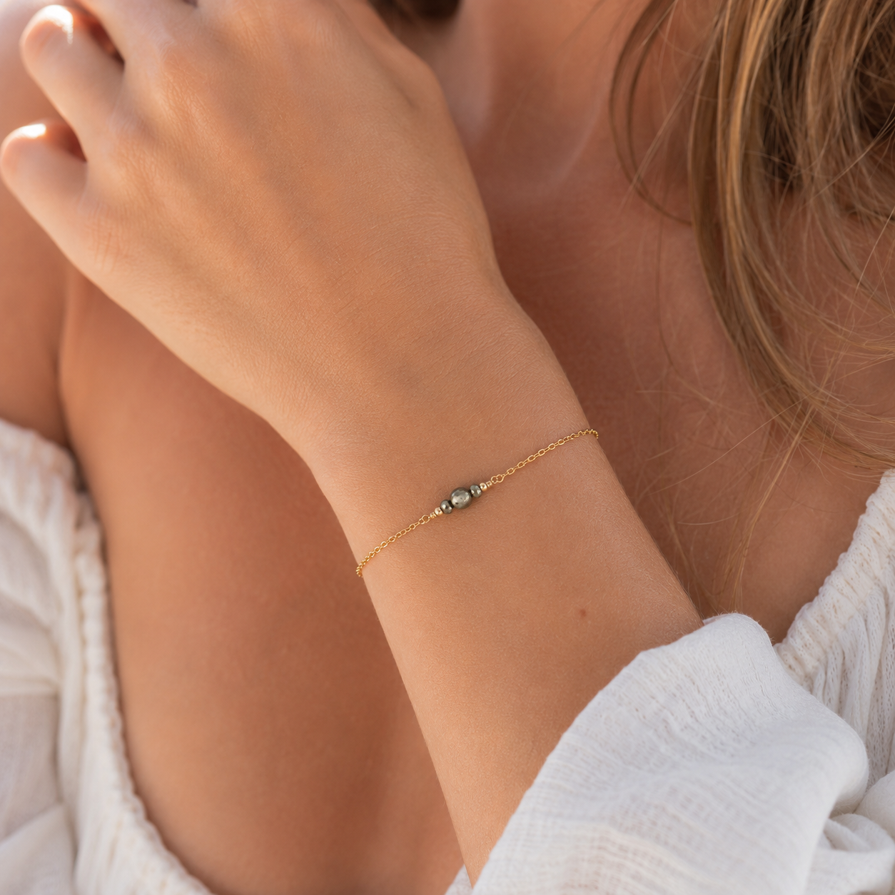 Dainty Pyrite Gemstone Bracelet