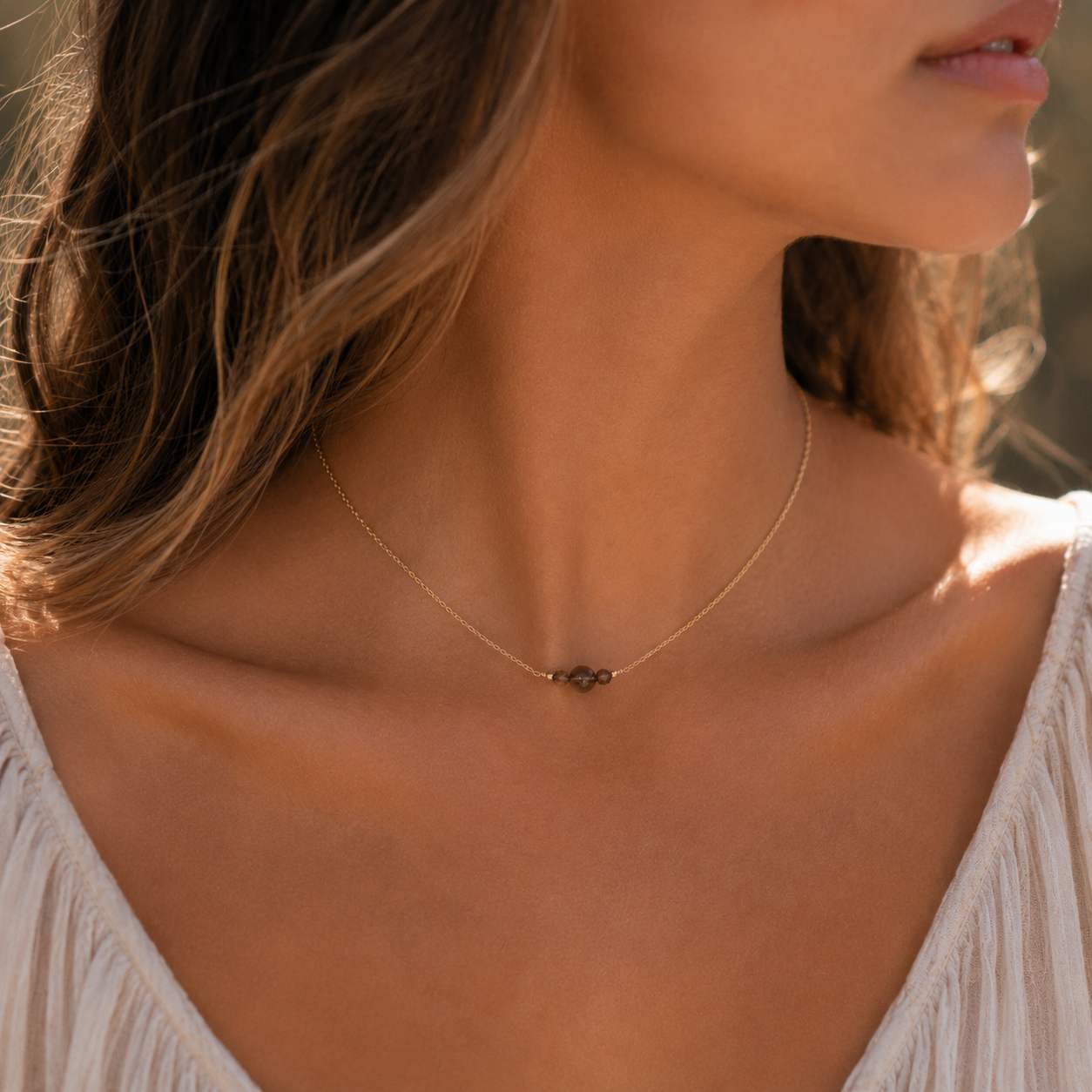 Dainty Smoky Quartz Gemstone Choker Necklace