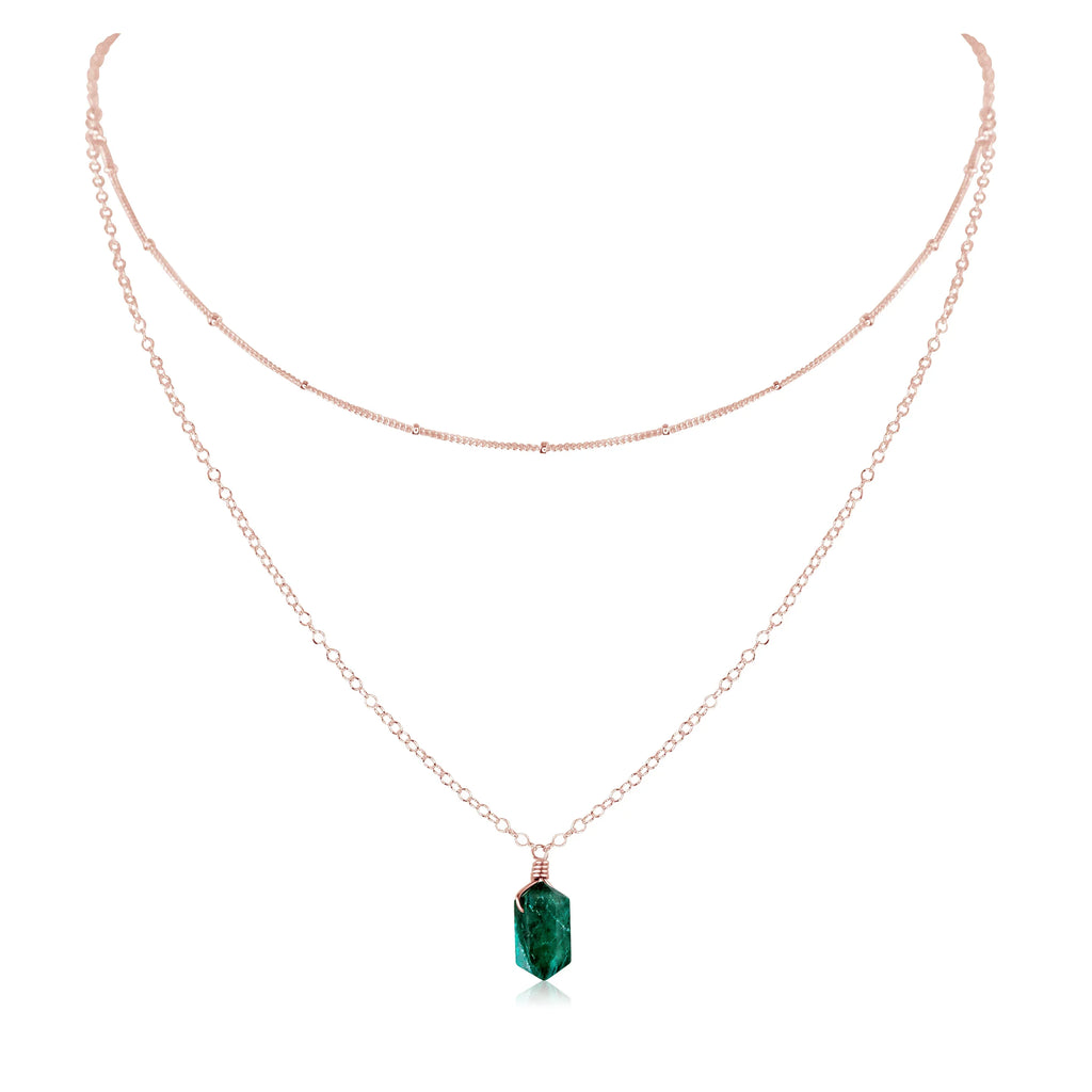 Emerald Double Terminated Crystal Chain Layered Choker Necklace