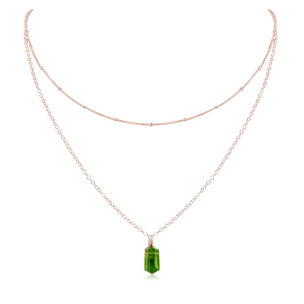 Peridot Double Terminated Crystal Chain Layered Choker Necklace