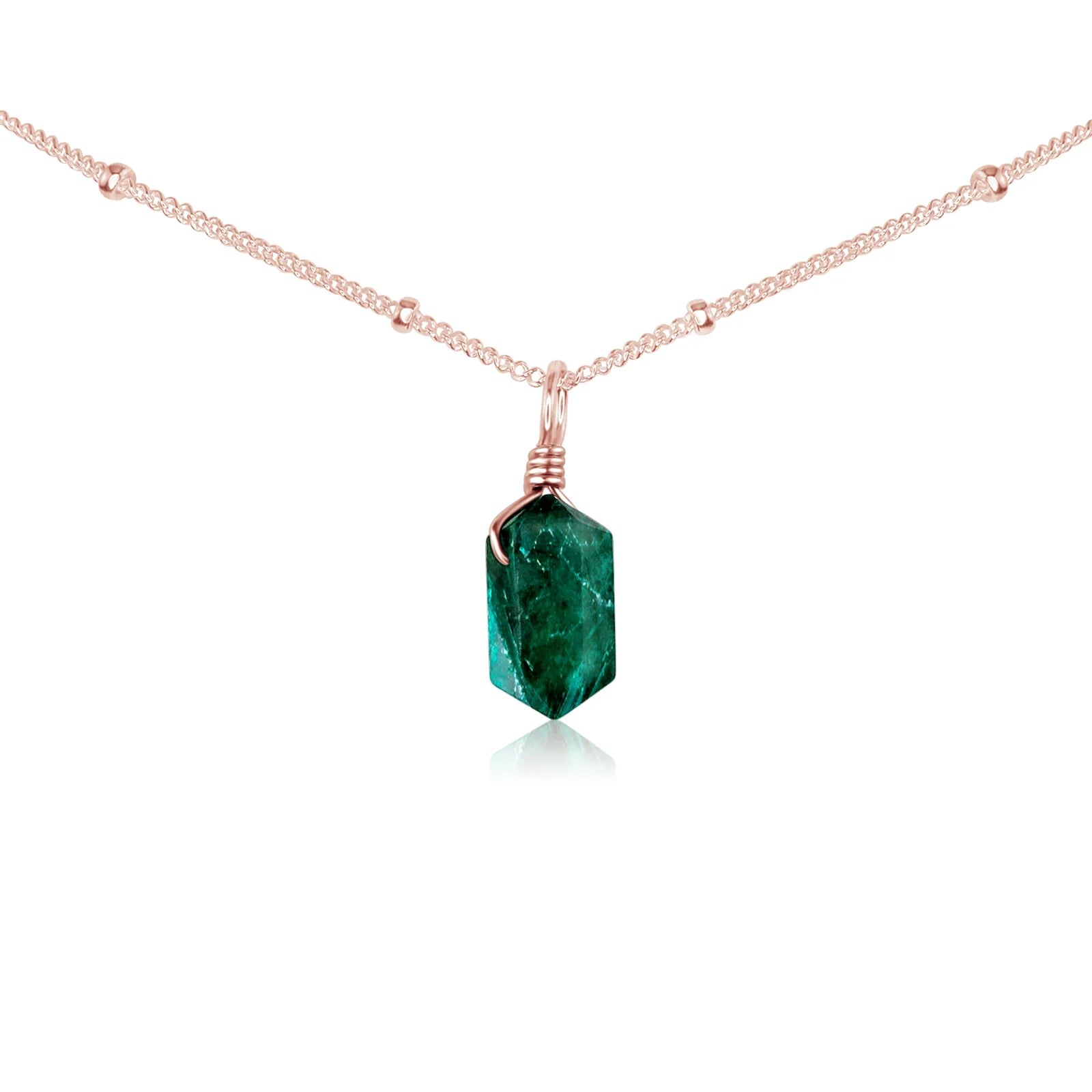Emerald Mini Double Terminated Crystal Point Pendant Choker Necklace