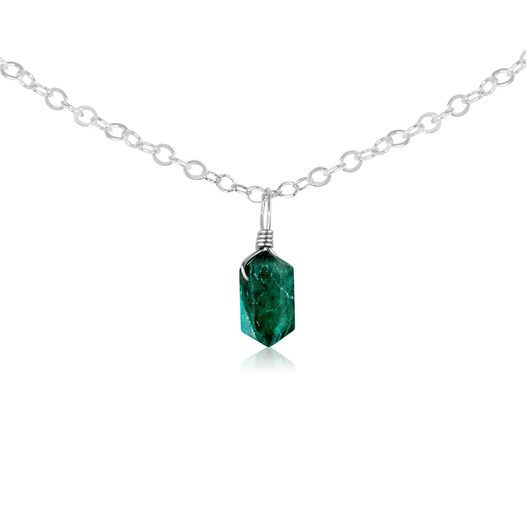 Emerald Mini Double Terminated Crystal Point Pendant Choker Necklace