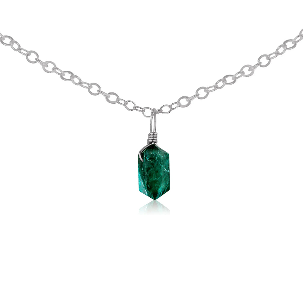 Emerald Mini Double Terminated Crystal Point Pendant Choker Necklace