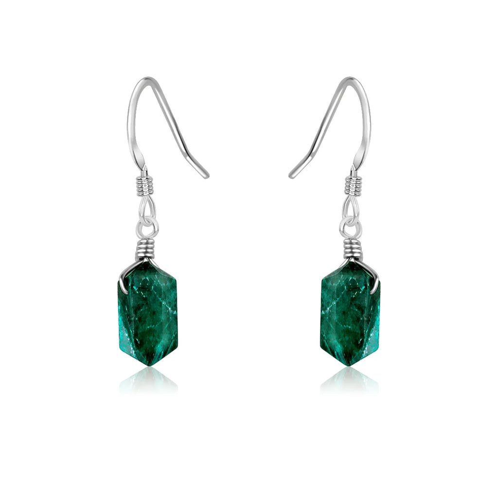 Emerald Mini Double Terminated Crystal Point Dangle Drop Earrings