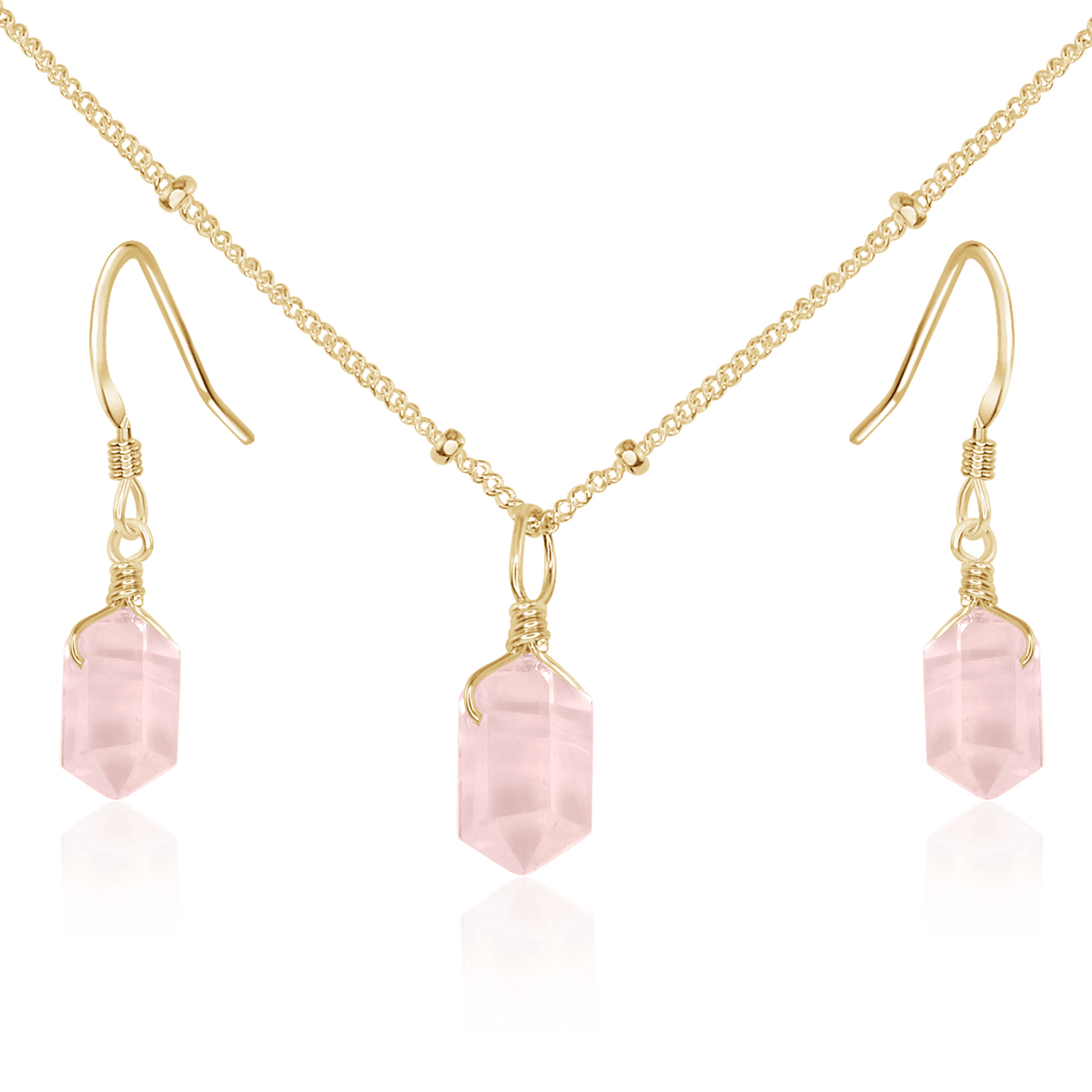 Rose Quartz Double Terminated Crystal Jewellery Set