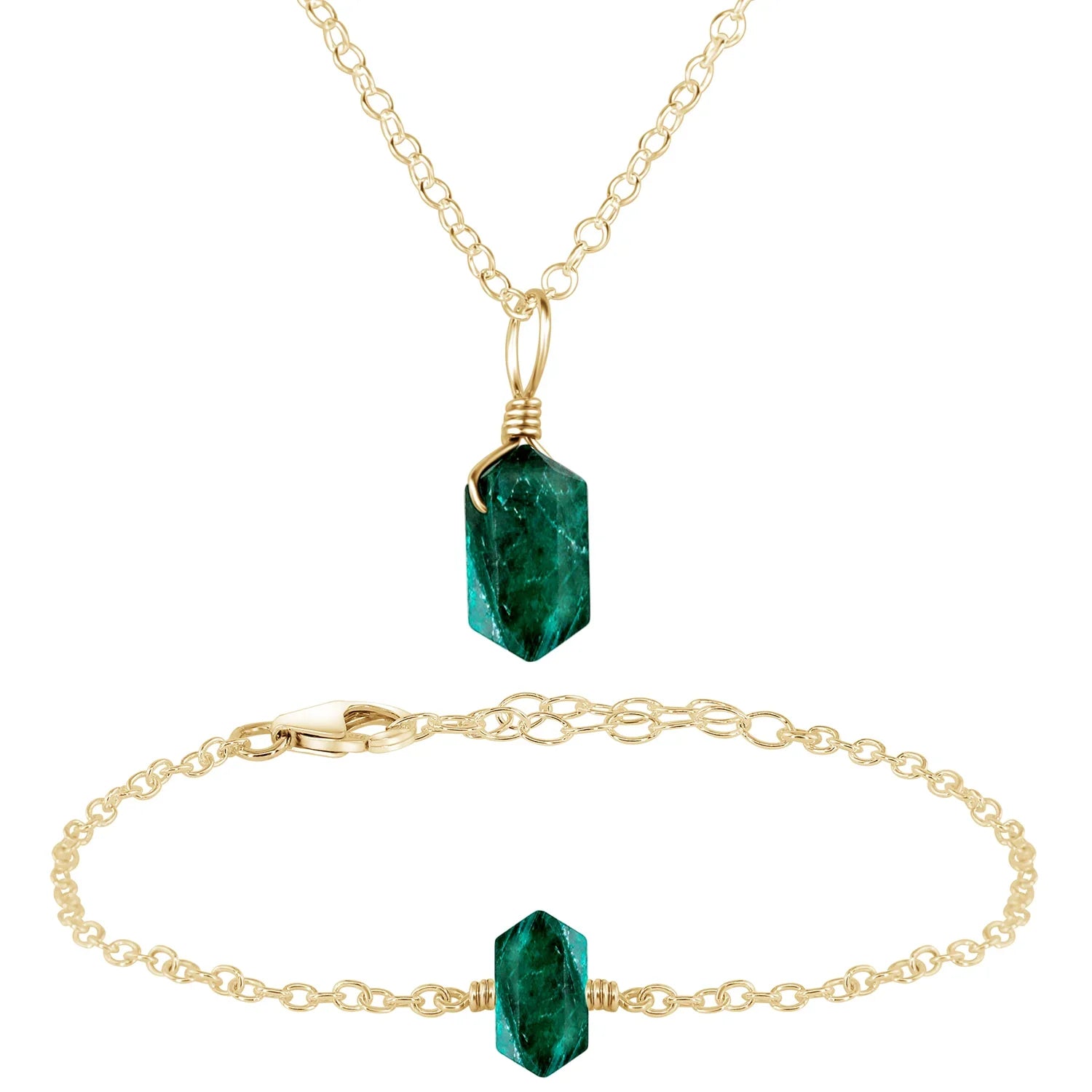 Emerald Double Terminated Crystal Jewellery Set