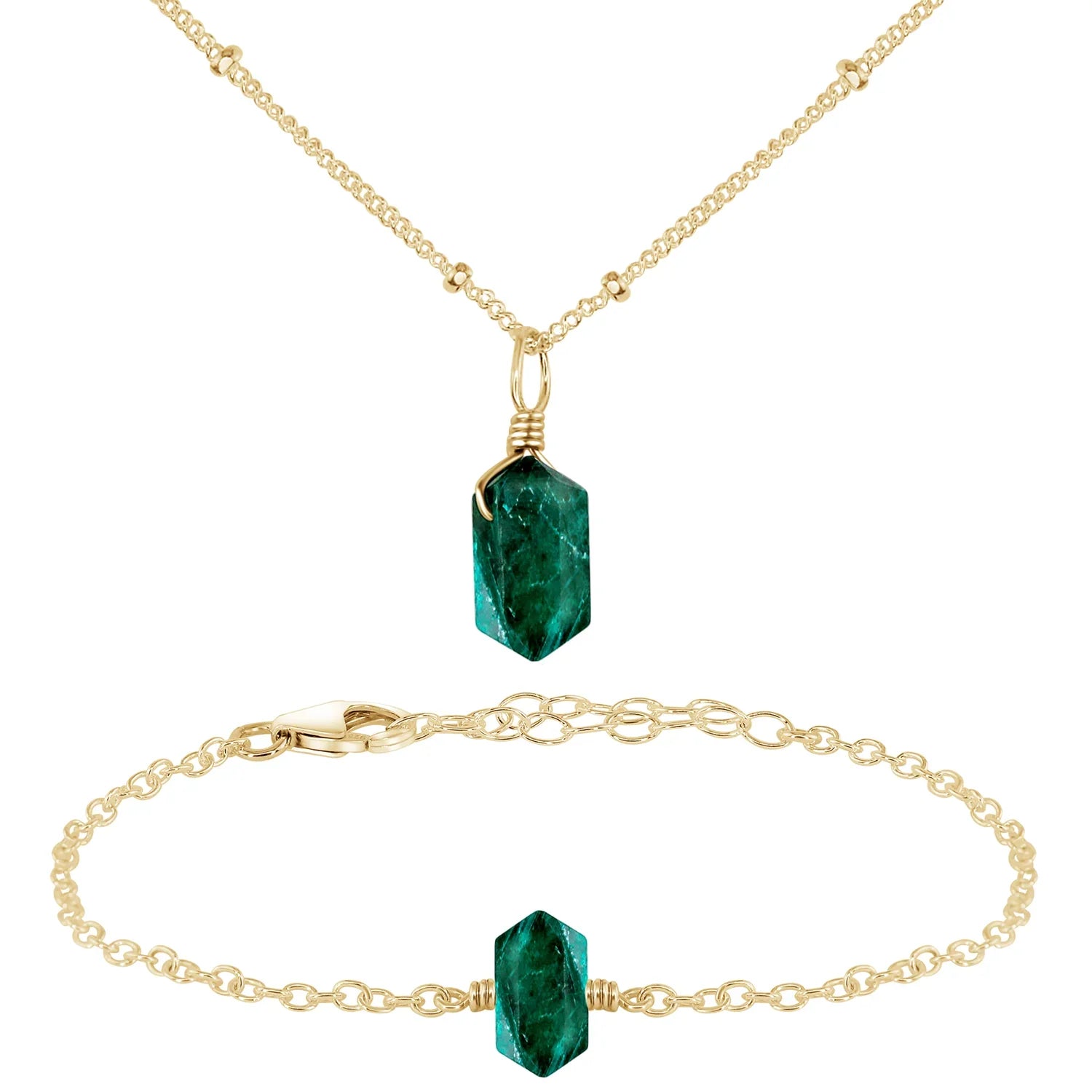 Emerald Double Terminated Crystal Jewellery Set