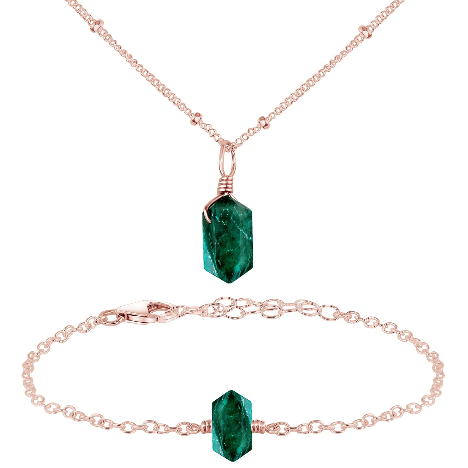 Emerald Double Terminated Crystal Jewellery Set